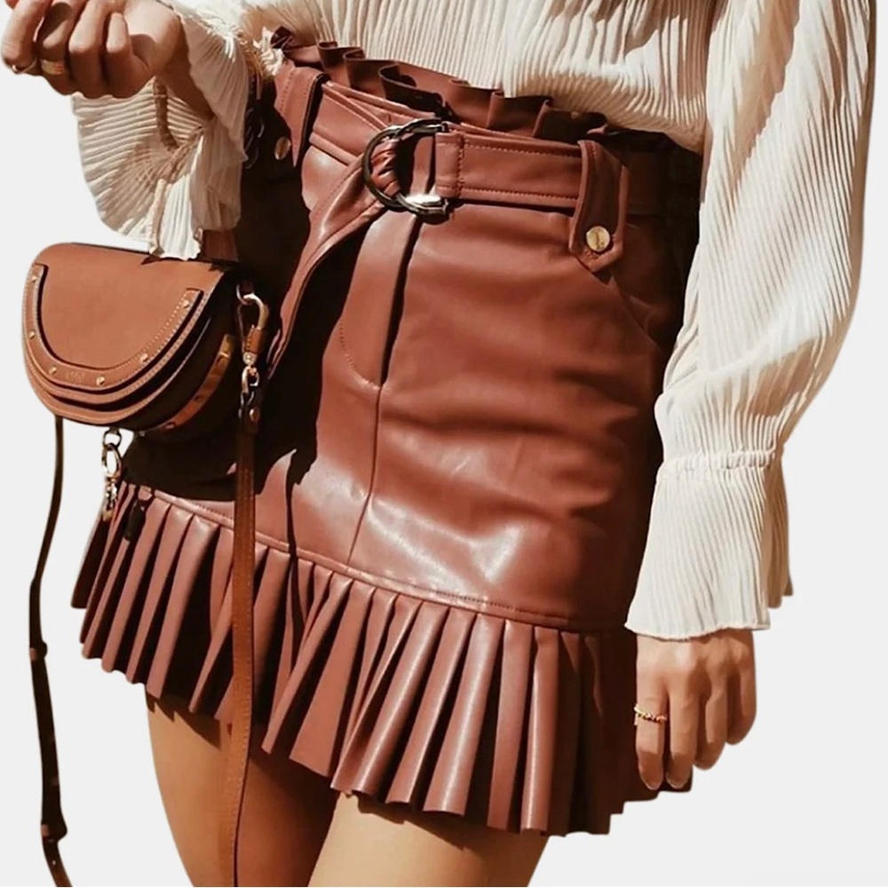Leather Pleated Skirt